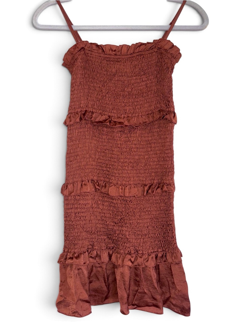 MABLE Chocolate Brown Y2K Bodycon Mini Dress Adjustable Spaghetti Straps S